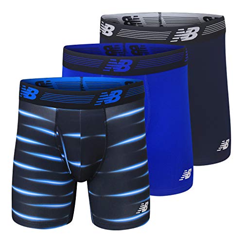 New Balance Men's 6' Boxer Brief Fly Front with Pouch, 3-Pack, Pigment/Team Royal/Bolt Flare, Large