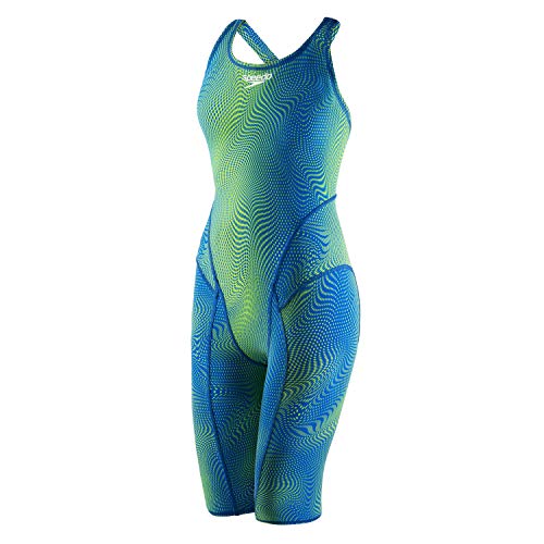 Speedo Women's Standard Swimsuit One Piece Vanquisher Kneeskin Open Back, Blue/Green, 20