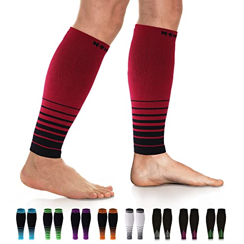 NEWZILL Compression Calf Sleeves (20-30mmHg) for Men & Women - Perfect Option to Our Compression Socks - For Running, Shin Splint, Medical, Travel, Nursing (Stripes Black/Red, XX-Large)