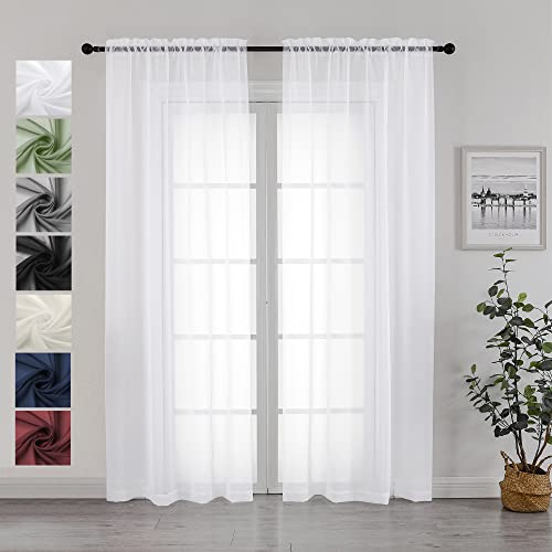 Chyhomenyc White Sheer Curtains 84 Inch Length 2 Panels Set, Semi Transparent Voile Rod Pocket Sheer Window Drapes for Bedroom Bed Canopy Living Room Dining Wedding Party Backdrop, 42W x 84L inch
