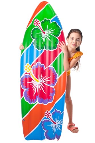 ArtCreativity Luau Surfboard Inflate, Inflatable Surfboard for Beach, Tropical and Luau Party Decorations, Inflatable Pool Toy for Kids and Adults, Beach Party Inflate (60' X 20')