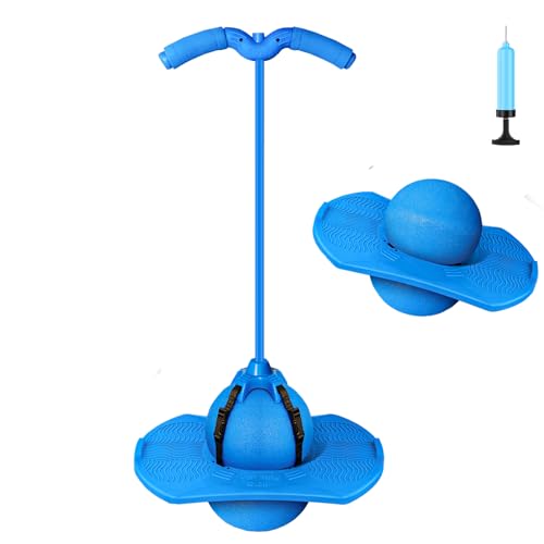 Christoy Pogo Jumper with Handle and Ball Pump, High Jump Toy Bounce Jump Trick Board Pogo Bouncing Ball Safe and Fun Pogo Stick for Kids Boys girls and Adults (Blue)