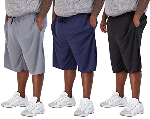 Real Essentials Men’s Big and Tall Mesh Active Quick Dry Fit Active Athletic Clothing Workout Summer Gym Clothes Sleeping Basketball Gym Shorts Casual Exercise Elastic Running, Set 4, 4X, Pack of 3