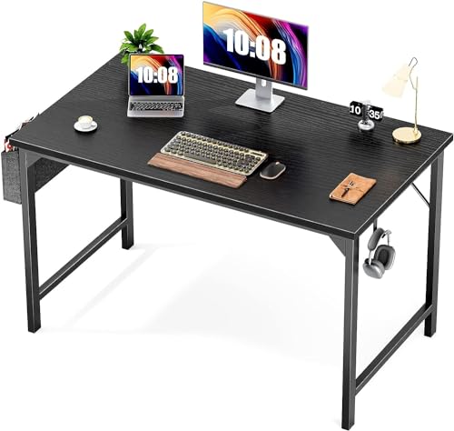 Sweetcrispy Office Desk Small Computer Desk 40 Inch Writing Study Work Desk with Storage Bag & Iron Hook Wooden Desk Modern Simple Style Home Bedroom Table - Black