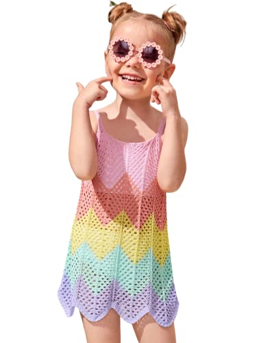 SOLY HUX Toddler Girl's Color Block Cable Knit Swimsuit Cover up Short Beach Cami Dress Pink Red Multi 5Y