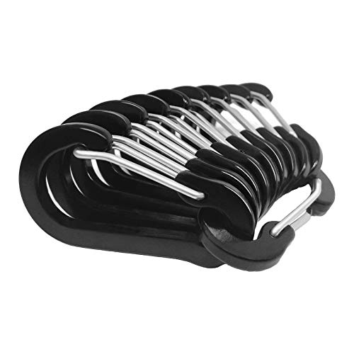 Nanaborn Mini Aluminum Carabiner Lightweight D-Shape Spring Clips for Climbing Fishing, Hiking Outdoor (Black 10pcs)