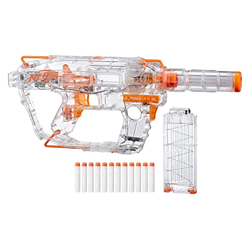 NERF Modulus Ghost Ops Evader Motorized Blaster - Light-Up See-Through Blaster and Barrel Extension, Includes 12 Official Elite Darts (Amazon Exclusive)