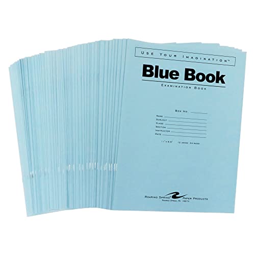 Roaring Spring Exam Blue Books, 50 Pack, 11' x 8.5', 12 Sheets/24 Pages, Wide Ruled with Margin, Proudly Made in the USA!