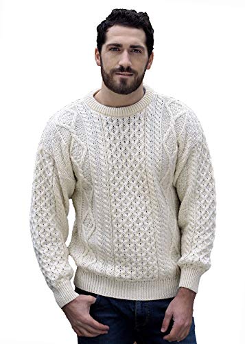 Aran Crafts 100% Merino Wool Crew Neck Sweater, Natural Colour