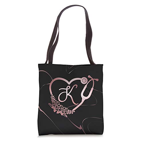 Letter K Initial Monogram Nurse Doctor Rose Pink Stethoscope Tote Bag