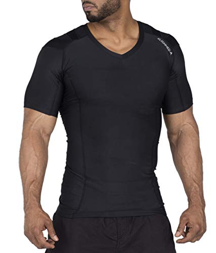 ALIGNMED Posture Shirt Pullover for Men – Breathable, Compression & Performance Active Wear for Yoga, Fitness & Sports – Increases Upper Body Strength (Black, Medium)