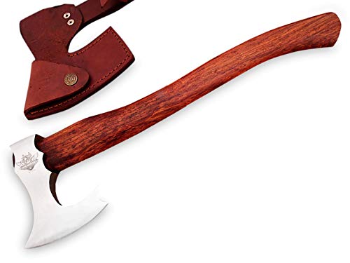 TNZ-618 High Carbon Axe 18 Long Hunting Camping Axe High Carbon Hatchet Viking Long Bearded Axe Leather Cover TNZ Hand Made High Carbon Knives