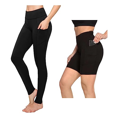 High Waisted Leggings - Regular Length w/Pockets - PlusSize - Black and Biker Shorts - 8 inch - Pockets - XXL