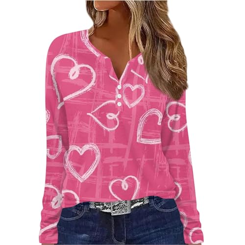 Winter Clothes for Women Women's Shirts and Blouses Plus Size Turtlenecks for Women Womens Fall Fashion 2023 Long Sleeve Tunic V-Neck Buttons T-Shirt Printed Tees Loose Fit Blouses Casual Basic Tops