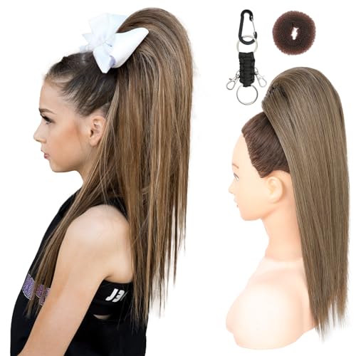 SEIKEA Cheer Ponytail Hair Piece, 16' Ash Blonde Straight Cheerleader Hairpiece Ponytail Extension for Cheerleader Competition, Dance