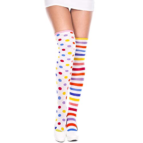 MUSIC LEGS Women's Striped & Polka Dot Clown Acrylic Thigh Hi Tights, Rainbow Multi, One Size