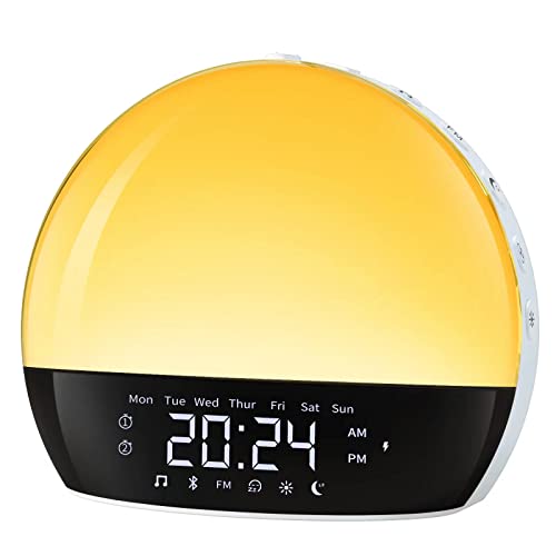 Cabtick Sunrise Alarm Clock, Bluetooth Speaker Sound Machine, Sunrise and Sunset Simulation, Snooze, Dual Alarms, FM Radio & Reading Lamp, 11 Natural Sound for Gentle Wake Up
