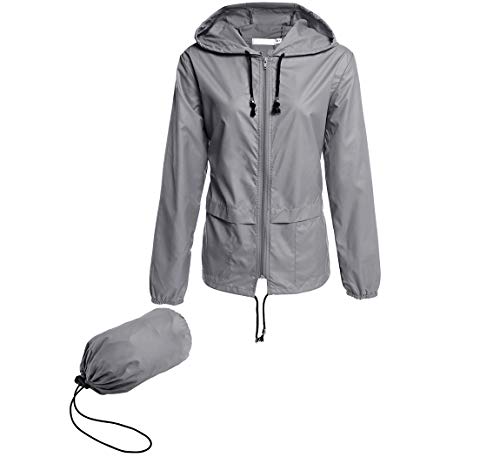 Hount Ladies Lightweight Windbreaker Jacket Waterproof Rain Jacket Windbreaker (M, Gray)