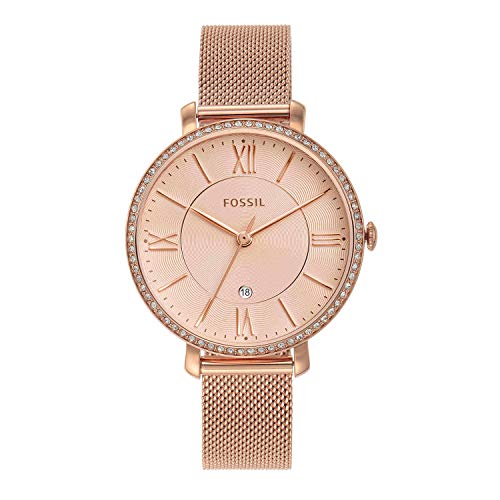Fossil Women's Jacqueline Quartz Stainless Steel Mesh Three-Hand Watch, Color: Rose Gold Glitz (Model: ES4628)
