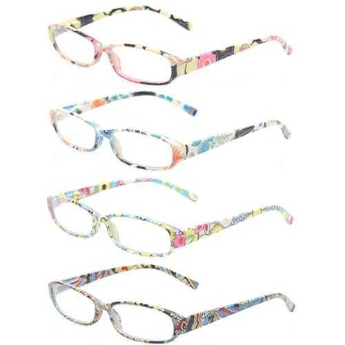 Kerecsen Reading Glasses 4 Fashion Women Eyeglasses With Floral Design Classic Spring Hinge Readers (1.50, 4 Pack Mix Color)