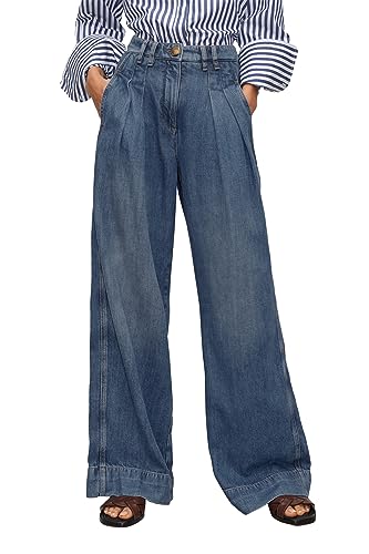 PLNOTME Women's High Waisted Wide Leg Jeans Baggy Mom Casual Denim Pants Wash Blue