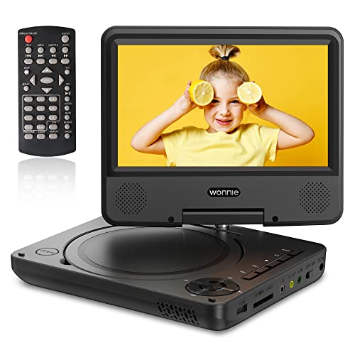 WONNIE 9.5' Portable DVD Player for Kids and Car with 7.5' Swivel Screen, 4-6 Hours Rechargeable Battery, All Regions, AV in/Out, Support USB/SD Card/Sync TV