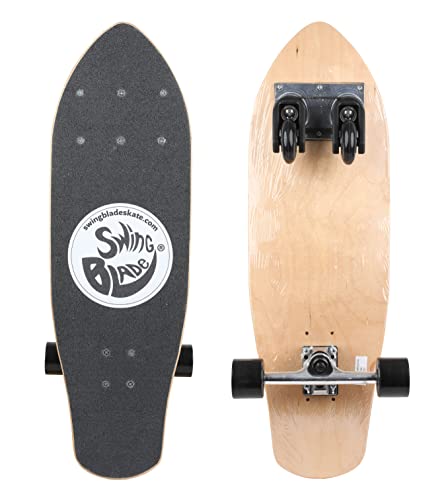 Swing Blade Skateboard Caster Board, 7 Ply Maple Wood Cruiser Board with ABEC-7 Bearings, 7 in Aluminum Trucks, Smooth and Unique Riding, Lightweight, Split Resistant Deck