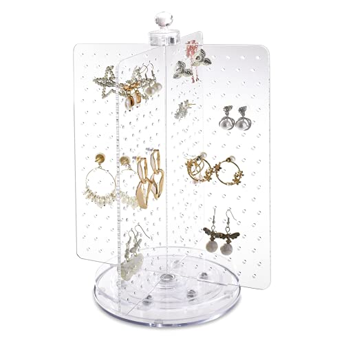 Ikee Design Acrylic Rotating Earring Organizer,Spinning Jewelry Display Stand for 216 Pairs, Perfect for Salon, Store, and Stunning Home Decor,Elevate Your Jewelry Showcase,Clear Color