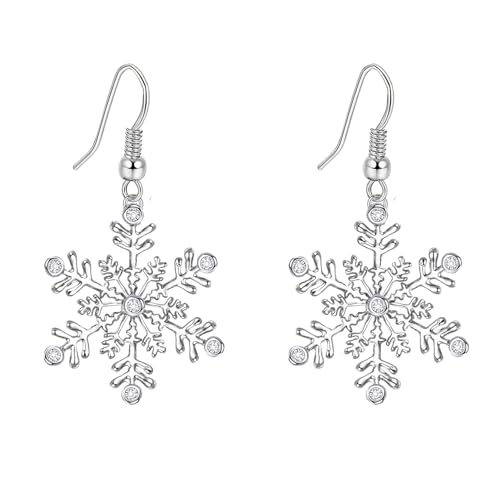 SELOVO Clear Cubic Zirconia Fishhoop Snowflake Earring Hook Dangle Drop Earrings for Woman for Christmas