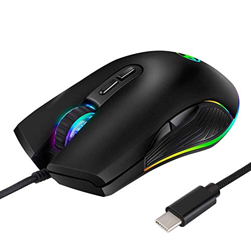 HXMJ RGB LED Gaming Mice,Wired USB C Port for Apple MacBook,Computer or Laptops with Type C Port