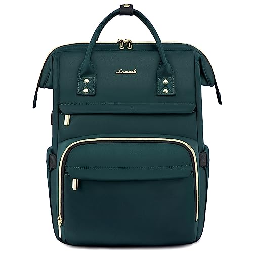 LOVEVOOK Laptop Backpack Women Teacher Backpack Nurse Bags, 15.6 Inch Womens Work Backpack Purse Waterproof Anti-theft Travel Back Pack with USB Charging Port, Dark Green