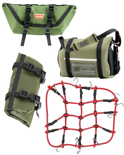 hopsupRC Crawler Car Decoration Simulation Decoration Mini Luggage Net/Simulation Decorative Package,Luggage,Sleeping Bag for 1/18 TRX4M 1/24 Axial SCX24 RC Crawler Accessories,Pitch Green