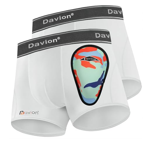 Davion 2-Pack Boys Underwear with 1 Soft Protective Athletic Cup Youth Briefs for Football, Baseball, Lacrosse(White-S)