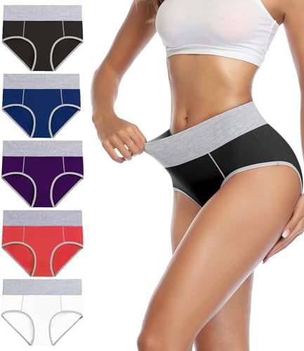 wirarpa Women's Soft Cotton Underwear Briefs Breathable 5 Pack High Waist Full Coverage Multicolor Ladies Panties X-Large
