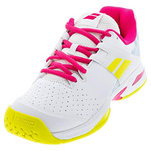 Babolat Juniors` Propulse All Court Tennis Shoes White and Red Rose