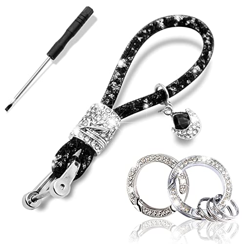 Crystal Car Keychain for Women, Fashion Keychain Accessories With Bling Rhinestones, Universal for Car Key (Black)