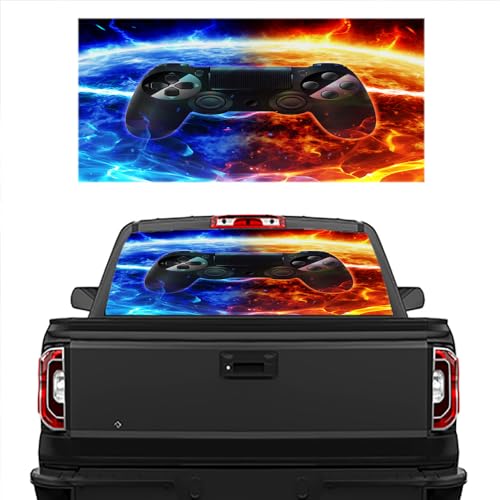 Brebasf Cool Game Gamepad Self-Adhesive Perforated car Sticker Fantasy Outer Space Fire Ice Planet Modern Video Gaming Suitable for Truck Pickup SUV-66L x23W inch