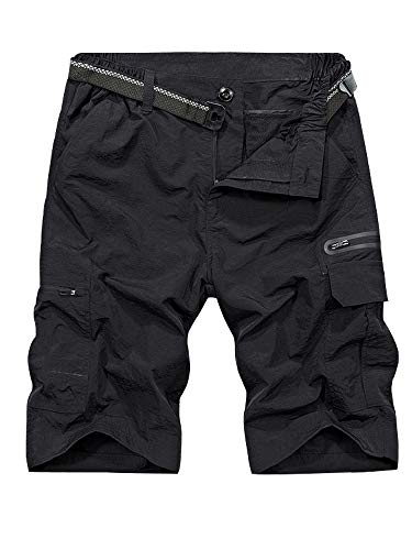 Jessie Kidden Mens Outdoor Casual Expandable Waist Lightweight Water Resistant Quick Dry Fishing Hiking Shorts #6222-Black,40