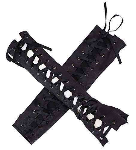 Awlsyj Women Lace up Gloves Fingerless Long Steampunk Sexy Lace Satin Elbow Arm Warmer Halloween Party (Satin Black)