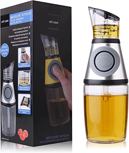 Superior Glass Oil and Vinegar Dispenser, Measuring Oil Pourer for Kitchen, Clear Glass Oil Bottle with Scale, 8.5 Oz