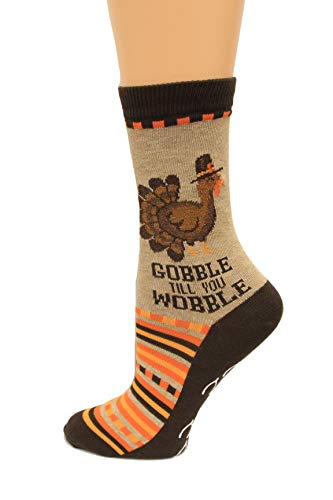 Hot Sox Womens Gobble Till You Wobble NSkid Socks, Hemp Heather, 1 Pair, Womens Shoe 4-10