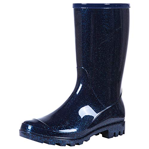 Evshine Women's Mid Calf Rain Boots Waterproof Garden Shoes，Pearl Blue，9