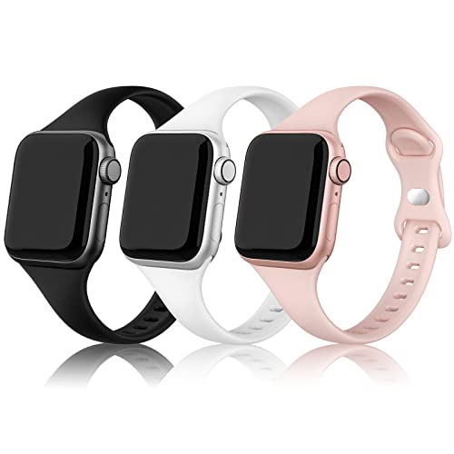 SWEES Sport Band Compatible with iWatch 38mm/40mm, 3 Packs Narrow Soft Silicone Slim Thin Small Replacement Wristband Compatible for iWatch Series 6 5 4 3 2 1 SE Sport Edition Women Men