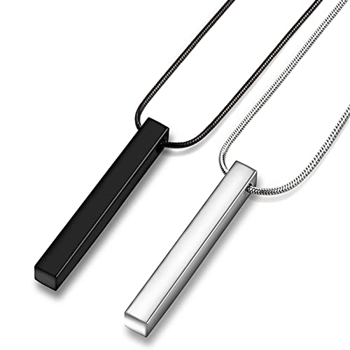 Wikavanli Stainless Steel Couple Necklace for Men and Women, Bar Pendant Matching Necklaces 22 Inches Snake Chain, Unisex (Couple Set)