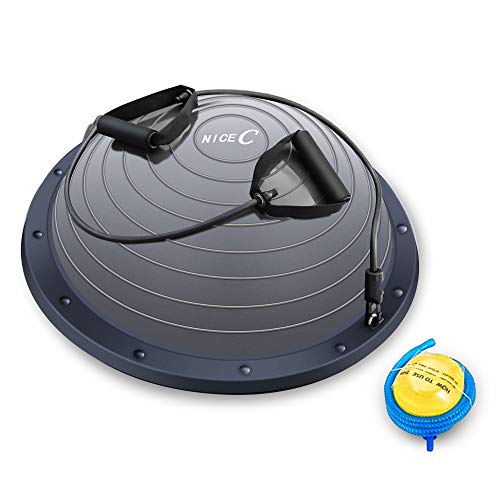 Nice C Balance Ball, Half Ball, Balance Ball, Exercise Workout Trainer, with Resistant Band, Strength Fitness Yoga with Bonus Foot Pump