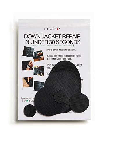 Pro-Fix Down Jacket Repair Patches Easy to Use, Pre-Cut, Self-Adhesive, Waterproof, Tear-Resistant Rip-Stop Nylon Fabric Patches for Jackets & Patches for Clothing, Down Jacket Patches - Black