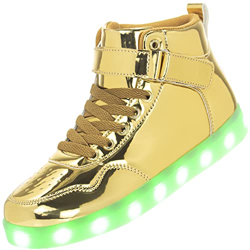 APTESOL Kids LED Light Up Shoes High Top Cool USB Rechargeable Flashing Sneakers for Halloween Xmas Birthday Gift School Party Dancing Unisex Child Boys Girls Footwear (MirrorGold, 3 Little Kid)