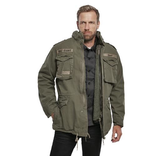 Brandit M-65 Giant Jacket - Breathable Field Jacket for Man, with Removable Inner Lining and Concealed Hood, Olive - Us-Medium