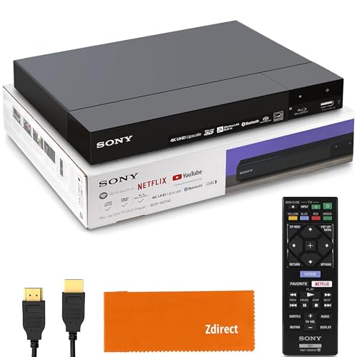 Sony Blu Ray DVD Player with Remote, Upscaling to Near 4K, 3D Streaming, Sony DVD Player BDP-S6700 - Built in Wi-Fi & Bluetooth. Bundle- CD/DVD/Blu Ray Player, Remote, Zdirect HDMI Cable, Lens Cloth