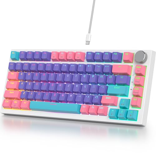 Guffercty kred 75% Gasket Mounted Gaming Keyboard Hot Swappable, 82 Key RGB Backlit Wired TKL Mechanical Keyboard with Knob Custom Silent Linear Switch for Win (82 Purple)